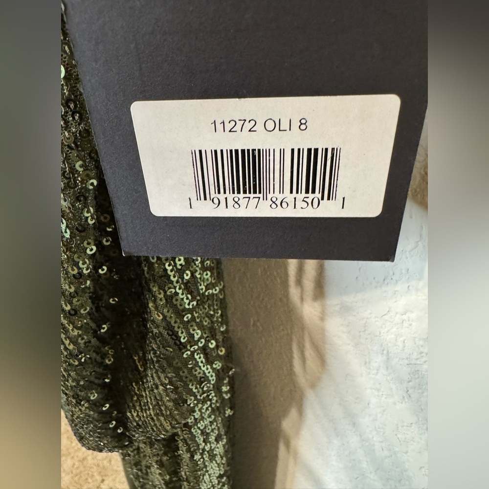 IEENA FOR MAC DUGGAL
Green Sequined Faux Wrap Asymmetrical Hem Dress - Picture 6 of 8